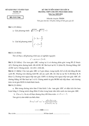 Đề Toán chuyên Phan Bội Châu 2009-2010 (Có đáp án)