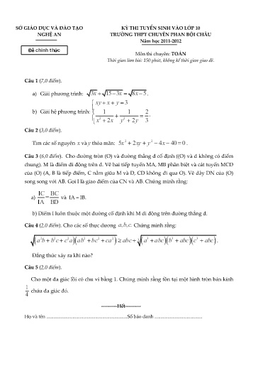 Đề Toán chuyên Phan Bội Châu 2011-2012 (Có đáp án)
