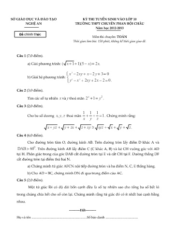 Đề Toán chuyên Phan Bội Châu 2012-2013 (Có đáp án)