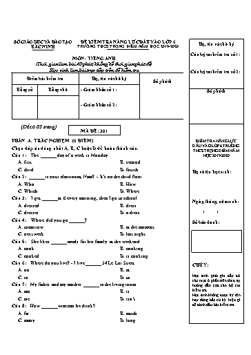 Đề thi vào Lớp 6 môn Tiếng Anh trường THCS Trọng Điểm Bắc Ninh năm 2019-2020 (Có đáp án)