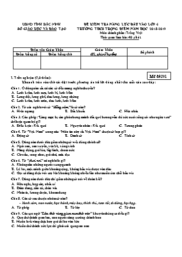 Đề thi vào Lớp 6 môn Văn trường THCS Trọng Điểm Bắc Ninh năm 2018-2019 (Có đáp án)