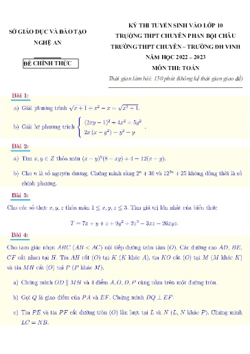 Đề Toán chuyên Đại học Vinh 2022 (Có đáp án)