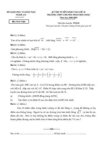 Đề Toán chuyên Phan Bội Châu 2008-2009 (Có đáp án)