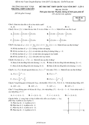 Đề thi thử Toán Chuyên Đại học Vinh 2017 (Có đáp án)