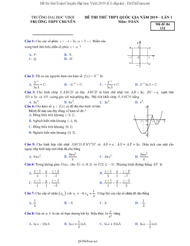 Đề thi thử Toán Chuyên Đại học Vinh 2019 (Có đáp án)