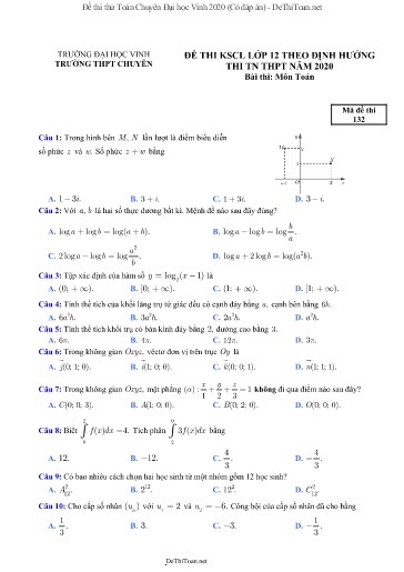 Đề thi thử Toán Chuyên Đại học Vinh 2020 (Có đáp án)