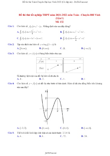 Đề thi thử Toán Chuyên Đại học Vinh 2022 (Có đáp án)