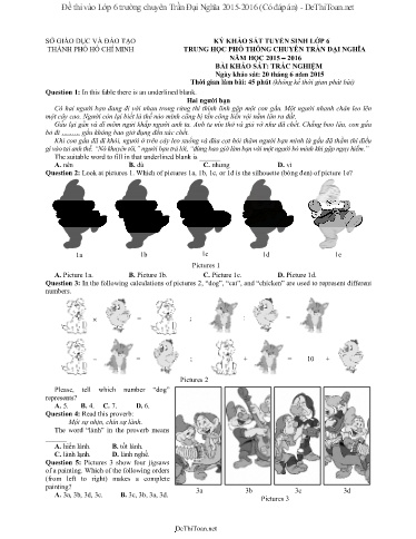Đề thi vào Lớp 6 trường chuyên Trần Đại Nghĩa 2015-2016 (Có đáp án)