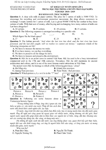 Đề thi vào Lớp 6 trường chuyên Trần Đại Nghĩa 2018-2019 (Có đáp án)