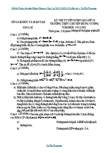 Đề thi Toán chuyên Hùng Vương, Gia Lai 2021-2022 (Có đáp án)