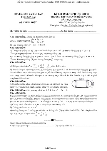 Đề thi Toán chuyên Hùng Vương, Gia Lai 2024-2025 (Có đáp án)