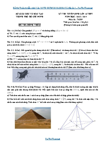 Đề thi Toán tuyển sinh Lớp 10 TP.HCM 2018-2019 (Có đáp án)