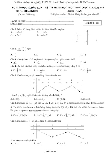 Đề thi minh họa tốt nghiệp THPT 2018 môn Toán (Có đáp án)