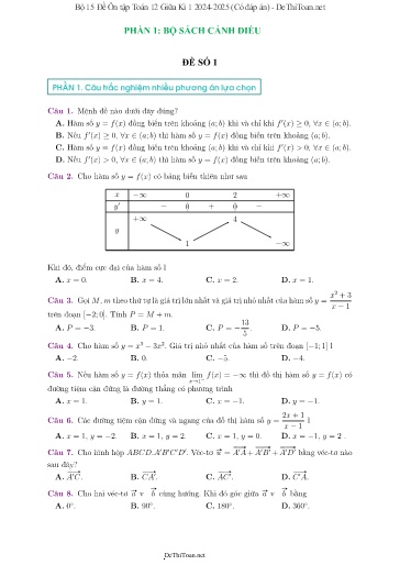 Bộ 15 Đề Ôn tập Toán 12 Giữa Kì 1 2024-2025 (Có đáp án)