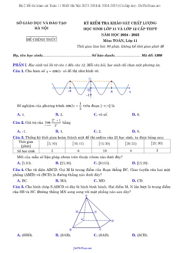 Bộ 2 Đề thi khảo sát Toán 11 SGD Hà Nội 2023-2024 & 2024-2025 (Có đáp án)