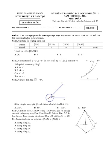 Đề thi khảo sát Toán 11 SGD Hà Nội 2023-2024 (Có đáp án)