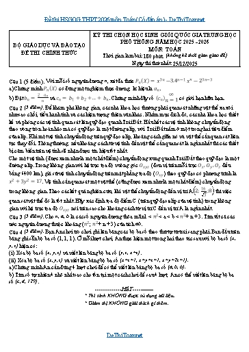 Đề thi HSGQG THPT 2026 môn Toán (Có đáp án)